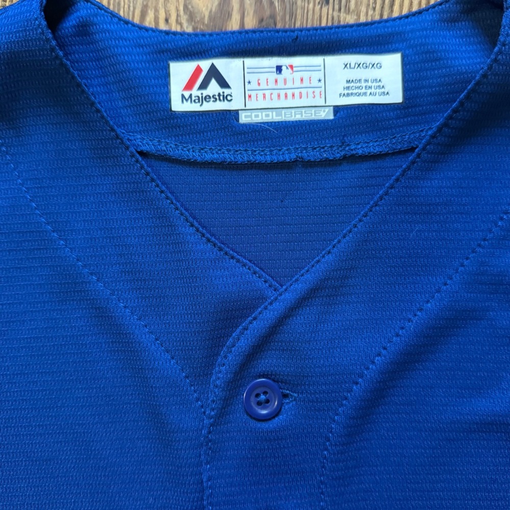 Majestic Baseball Jersey Mens XL Blue Texas Rangers Cool Base MLB Button Up - Picture 4 of 9